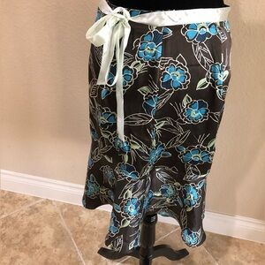 New York & Company Floral A-Line Skirt with Blue and White Accents